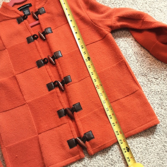 Pumpkin Orange Acrylic Button Cardigan Wood Leather Buttons Size S - Picture 9 of 10